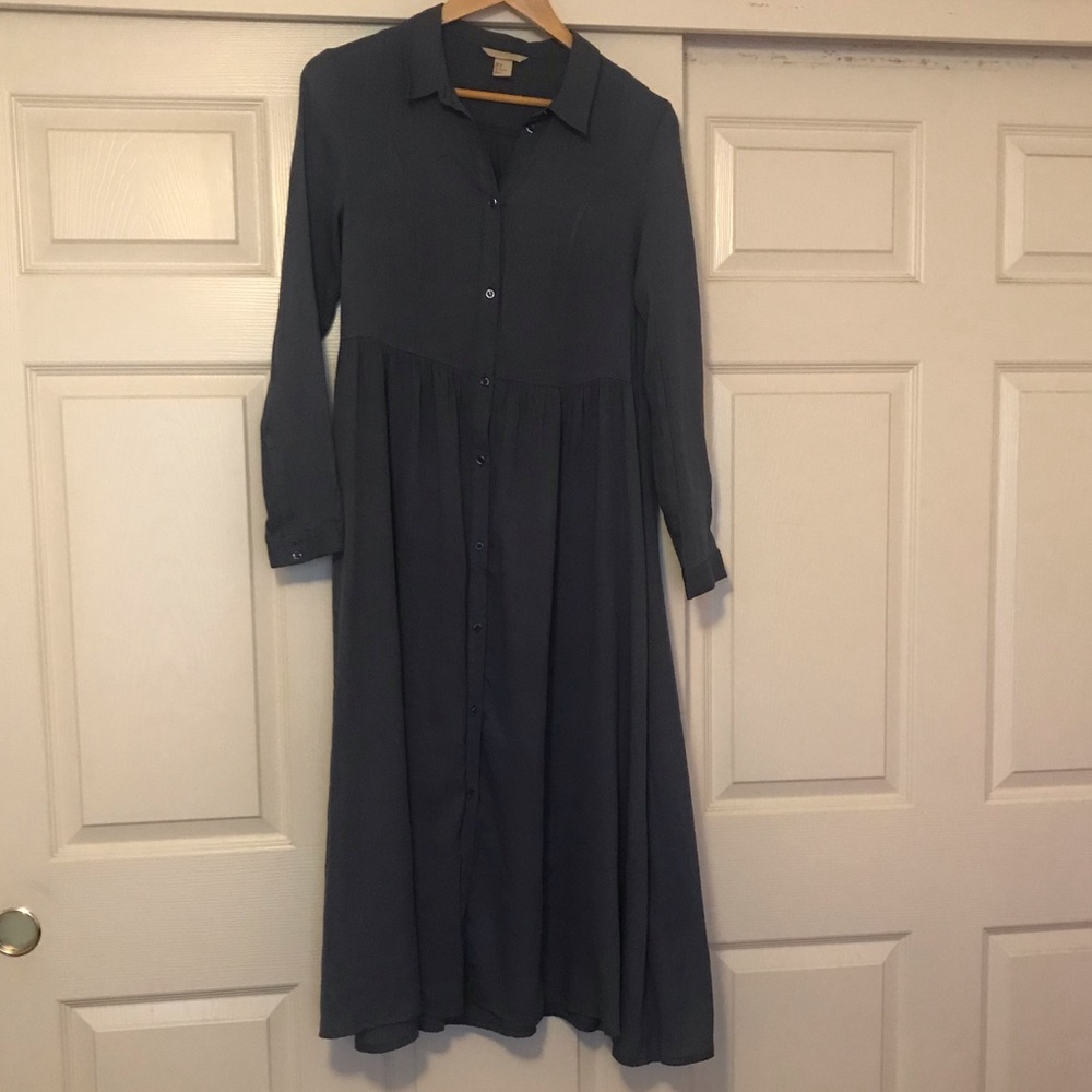 H&M Blue Button Down Midi Shirt Dress SZ 8